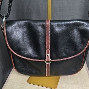 Elegant Black and Brown Leather Messenger Bag
